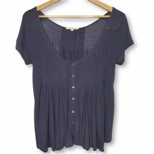 Soft Joie Scoop Neck Button Down Blouse Black Sz S